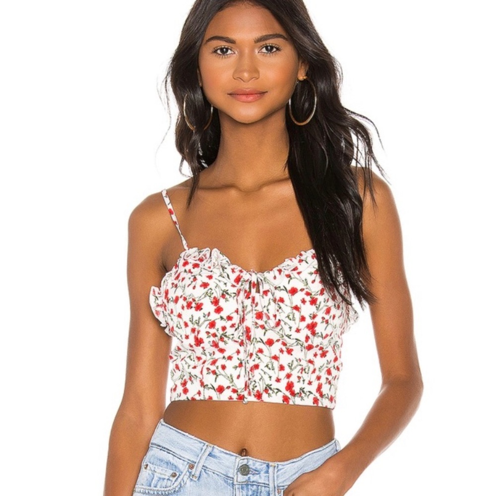 Superdown Daisy Ruffle Top in White Floral
